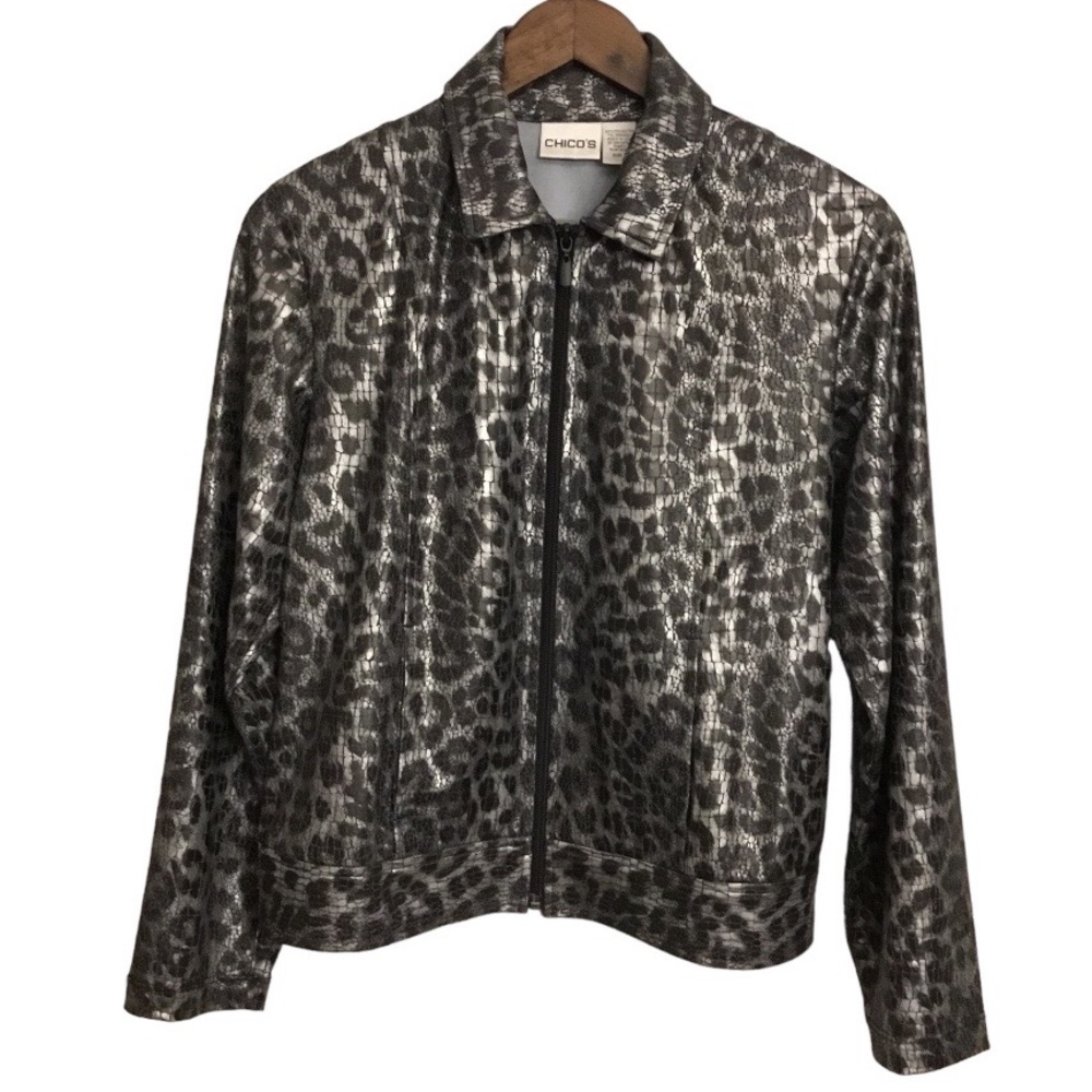 Chico’s Jacket Metallic Leopard Print Size M